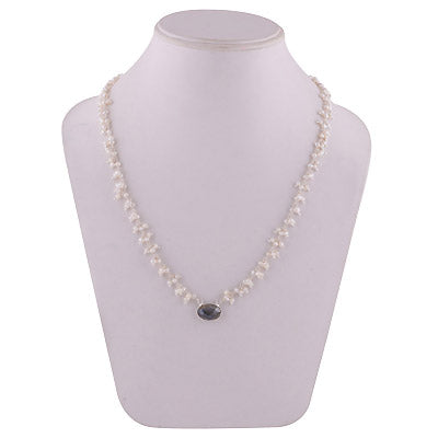 Beautiful Necklace Loaded with Gemstones Pearl Round,Oval Shape 925 Sterling Solid Silver Necklace - R1900210-15