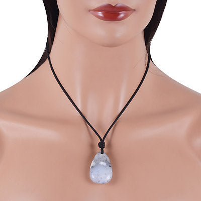 Magnificent Gemstone Dendritic Agate Pear Shape with Black Cotton Cord Pendant Necklace - R1900221-16