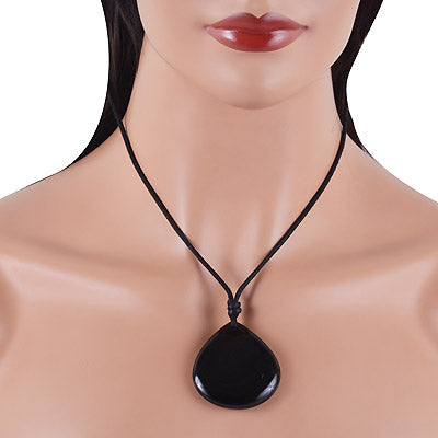 Magnificent Gemstone Black Onyx Pear Shape with Black Cotton Cord Pendant Necklace - R1900221-23