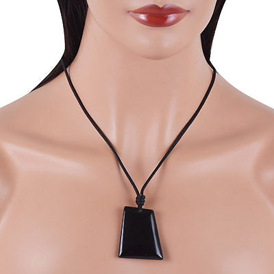 Magnificent Gemstone Black Onyx Fancy Shape with Black Cotton Cord Pendant Necklace - R1900221-24