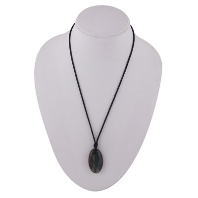 Magnificent Gemstone Labradorite Oval Shape Black Cotton Cord Pendant Necklace - main product photo (R1900222-24)