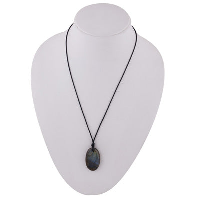 Magnificent Gemstone Labradorite Oval Shape Black Cotton Cord Pendant Necklace - R1900222-25