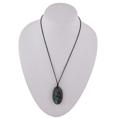 Magnificent Gemstone Labradorite Oval Shape Black Cotton Cord Pendant Necklace - R1900222-27