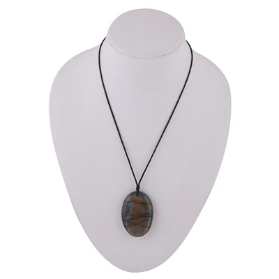Magnificent Gemstone Labradorite Oval Shape Black Cotton Cord Pendant Necklace - R1900222-30