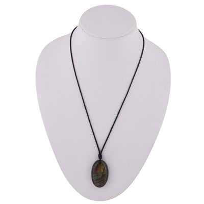Magnificent Gemstone Labradorite Oval Shape Black Cotton Cord Pendant Necklace - R1900222-32