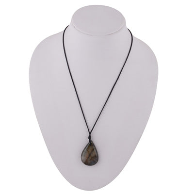 Magnificent Gemstone Labradorite Pear Shape Black Cotton Cord Pendant Necklace - R1900222-33