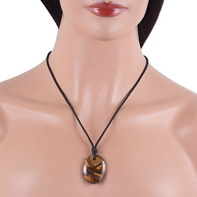 Magnificent Gemstone Iran Tiger's Eye Oval Shape with Black Cotton Cord Pendant Necklace - R1900223-27
