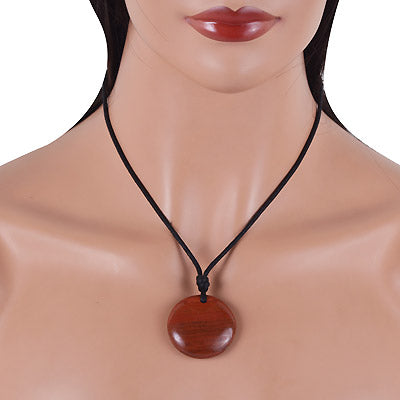 Magnificent Gemstone Red Jasper Round Shape with Black Cotton Cord Pendant Necklace - R1900223-5