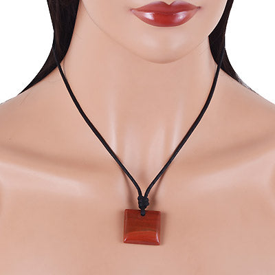 Magnificent Gemstone Red Jasper Square Shape with Black Cotton Cord Pendant Necklace - R1900223-6