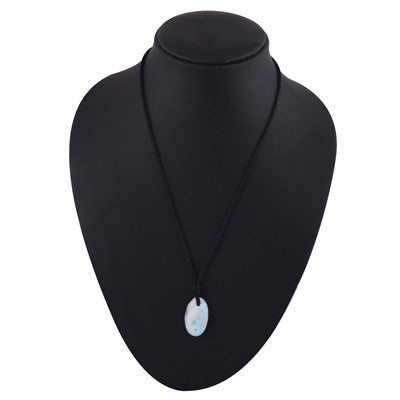 Magnificent Gemstone Larimar Oval Shape Black Cotton Cord Pendant Necklace - R1900225-12