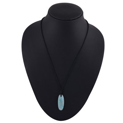 Magnificent Gemstone Larimar Oval Shape Black Cotton Cord Pendant Necklace - R1900225-13