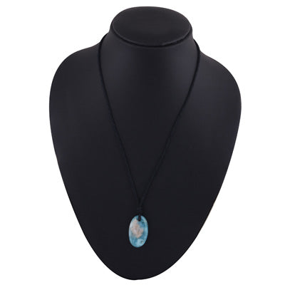 Magnificent Gemstone Larimar Oval Shape Black Cotton Cord Pendant Necklace - R1900225-15