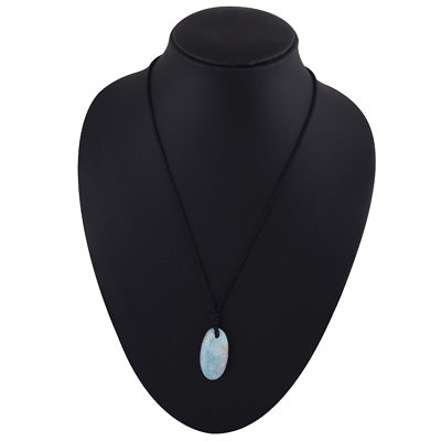 Magnificent Gemstone Larimar Oval Shape Black Cotton Cord Pendant Necklace - R1900225-17