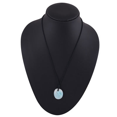 Magnificent Gemstone Larimar Oval Shape Black Cotton Cord Pendant Necklace - R1900225-19