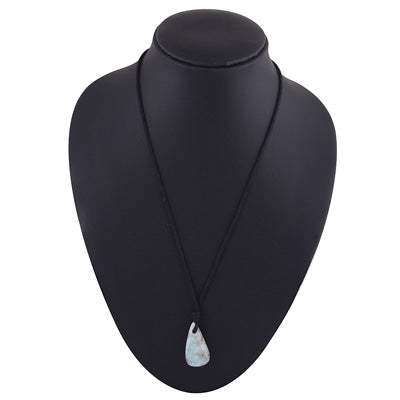 Magnificent Gemstone Larimar Pear Shape Black Cotton Cord Pendant Necklace - R1900225-23