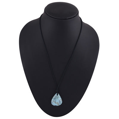 Magnificent Gemstone Larimar Pear Shape Black Cotton Cord Pendant Necklace - R1900225-27