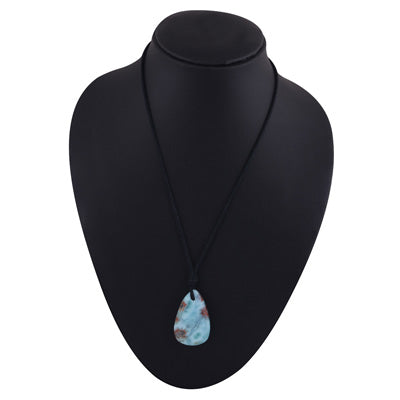 Magnificent Gemstone Larimar Pear Shape Black Cotton Cord Pendant Necklace - R1900225-30