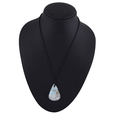 Magnificent Gemstone Larimar Pear Shape Black Cotton Cord Pendant Necklace - R1900225-31