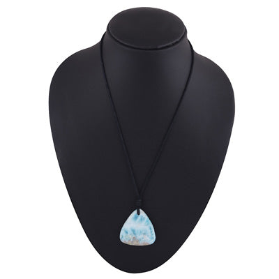 Magnificent Gemstone Larimar Pear Shape Black Cotton Cord Pendant Necklace - R1900225-33