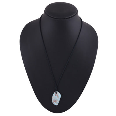 Magnificent Gemstone Larimar Fancy Shape Black Cotton Cord Pendant Necklace - R1900225-39