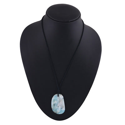 Magnificent Gemstone Larimar Fancy Shape Black Cotton Cord Pendant Necklace - R1900225-42