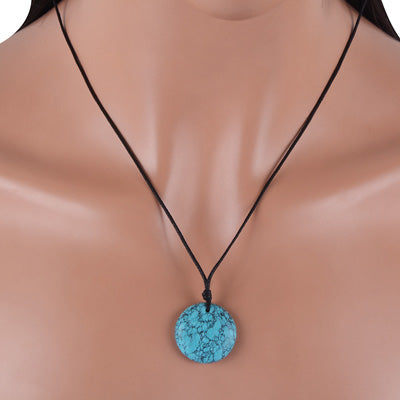Magnificent Gemstone Turquoise Round Shape Black Cotton Cord Pendant Necklace - R1900226-3