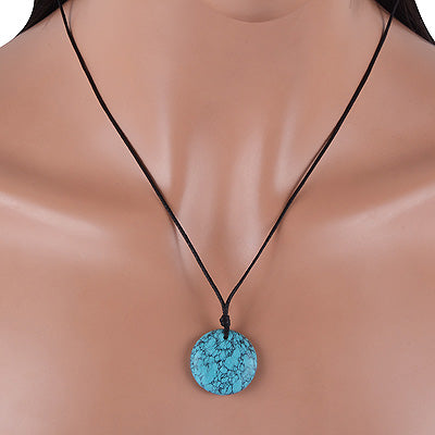 Magnificent Gemstone Turquoise Round Shape Black Cotton Cord Pendant Necklace - R1900226-4
