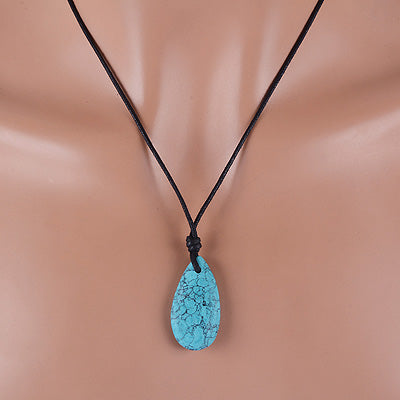 Magnificent Gemstone Turquoise Pear Shape Black Cotton Cord Pendant Necklace - R1900226-8