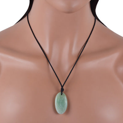 Magnificent Gemstone Amazonite Oval Shape Black Cotton Cord Pendant Necklace - R1900227-11