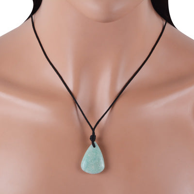 Magnificent Gemstone Amazonite Pear Shape Black Cotton Cord Pendant Necklace - R1900227-14