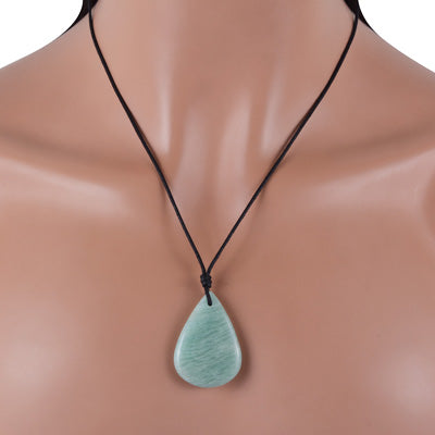 Magnificent Gemstone Amazonite Pear Shape Black Cotton Cord Pendant Necklace - R1900227-18