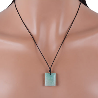 Magnificent Gemstone Amazonite Rectangle Shape Black Cotton Cord Pendant Necklace - R1900227-19