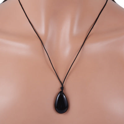 Magnificent Gemstone Black Onyx Pear Shape Black Cotton Cord Pendant Necklace - R1900229-6