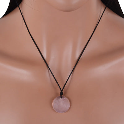 Magnificent Gemstone Rose Quartz Round Shape Black Cotton Cord Pendant Necklace - R1900230-1