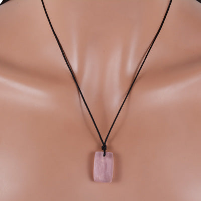 Magnificent Gemstone Rose Quartz Rectangle Shape Black Cotton Cord Pendant Necklace - R1900230-13