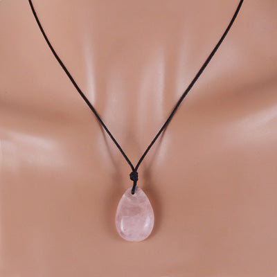 Magnificent Gemstone Rose Quartz Pear Shape Black Cotton Cord Pendant Necklace - R1900230-7