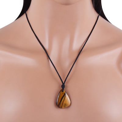 Magnificent Gemstone Tiger's Eye Pear Shape Black Cotton Cord Pendant Necklace - R1900231-15