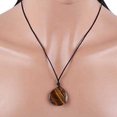 Magnificent Gemstone Tiger's Eye Pear Shape Black Cotton Cord Pendant Necklace - R1900231-16