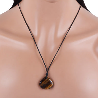 Magnificent Gemstone Tiger's Eye Pear Shape Black Cotton Cord Pendant Necklace - R1900231-17