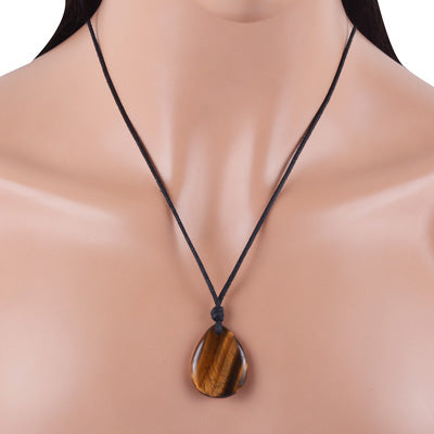 Magnificent Gemstone Tiger's Eye Pear Shape Black Cotton Cord Pendant Necklace - R1900231-18