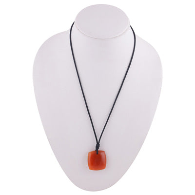 Magnificent Gemstone Carnelian Rectangle Shape Black Cotton Cord Pendant Necklace - R1900233-15