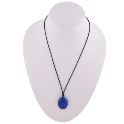 Magnificent Gemstone Lapis Oval Shape Black Cotton Cord Pendant Necklace - R1900234-5