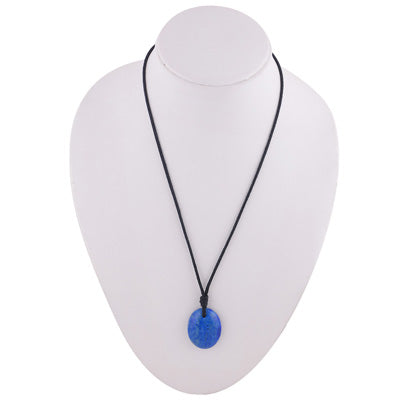 Magnificent Gemstone Lapis Oval Shape Black Cotton Cord Pendant Necklace - R1900234-6