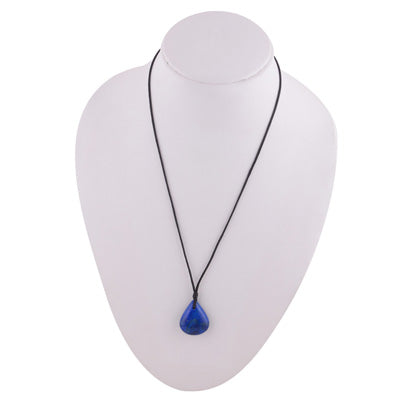 Magnificent Gemstone Lapis Pear Shape Black Cotton Cord Pendant Necklace - R1900234-8