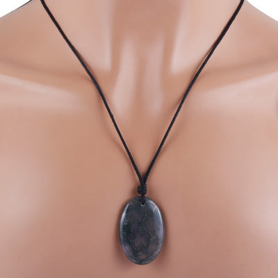 Magnificent Gemstone Moss Agate Oval Shape Black Cotton Cord Pendant Necklace - R1900235-16