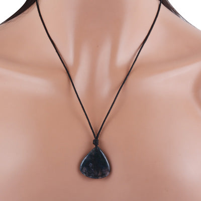 Magnificent Gemstone Moss Agate Pear Shape Black Cotton Cord Pendant Necklace - R1900235-18
