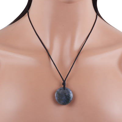 Magnificent Gemstone Moss Agate Round Shape Black Cotton Cord Pendant Necklace - R1900235-2