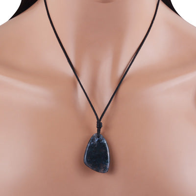 Magnificent Gemstone Moss Agate Fancy Shape Black Cotton Cord Pendant Necklace - R1900235-22