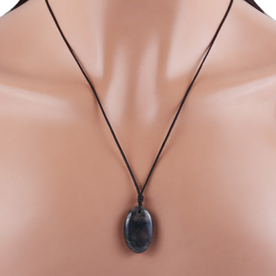 Magnificent Gemstone Moss Agate Oval Shape Black Cotton Cord Pendant Necklace - R1900235-6