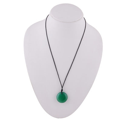 Magnificent Gemstone Green Onyx Round Shape Black Cotton Cord Pendant Necklace - R1900236-1